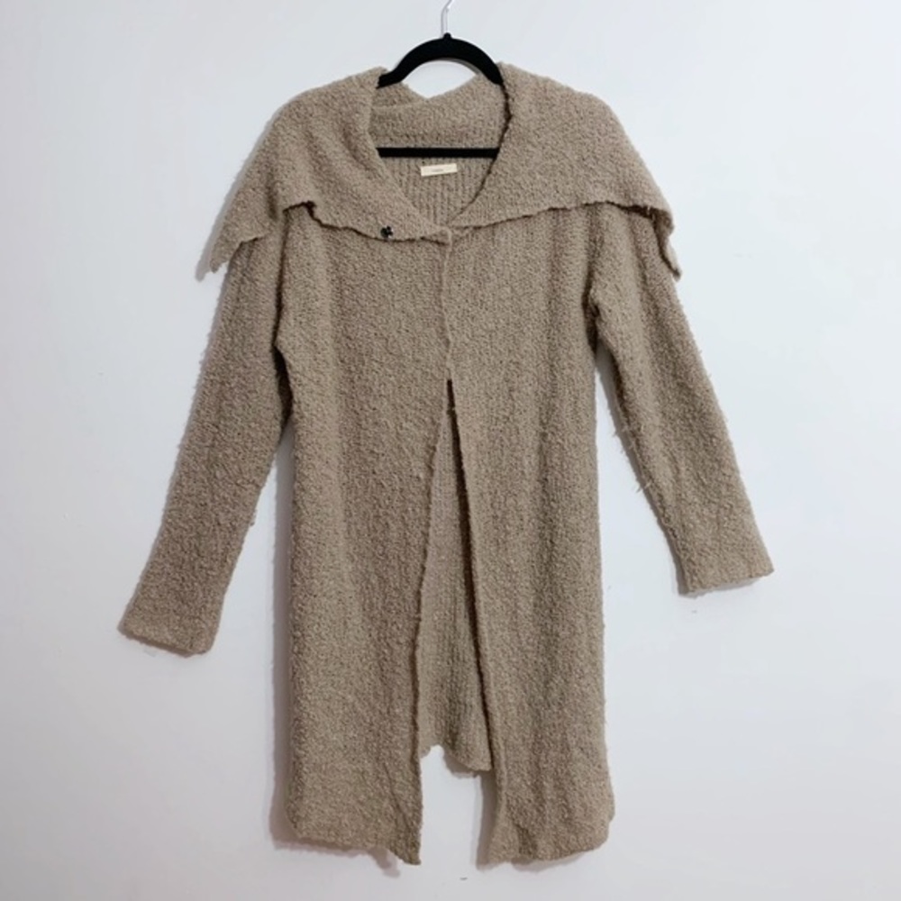 Souchi Wool Mohair Cardigan Tan Longline Shawl Collar Duster Made USA Coat
